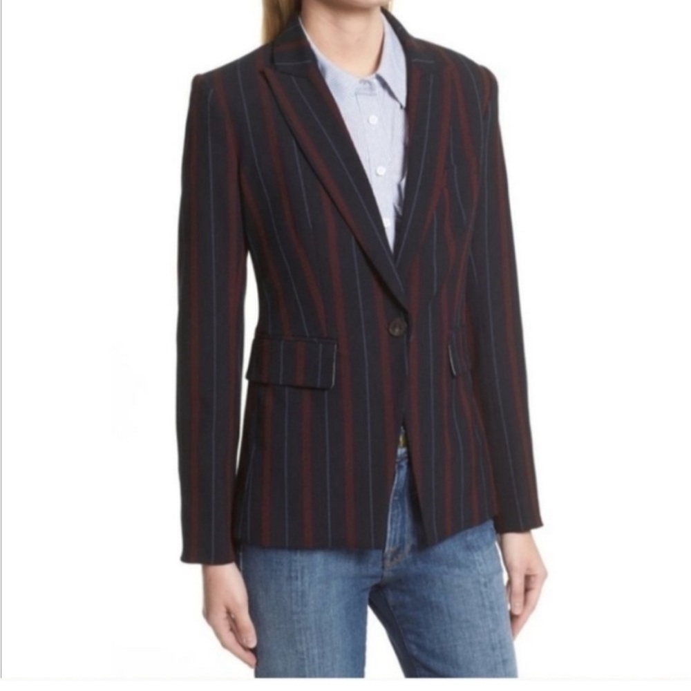 Veronica Beard Carter Cutaway blazer, navy with red stripes